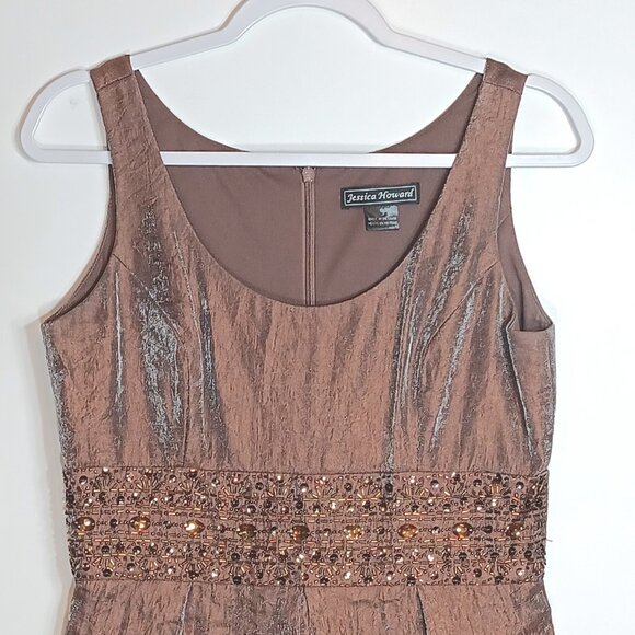 Jessica Howard 2-Piece Set Beaded Midi Cocktail Dress Metallic Bronze Size 6 - Picture 3 of 5